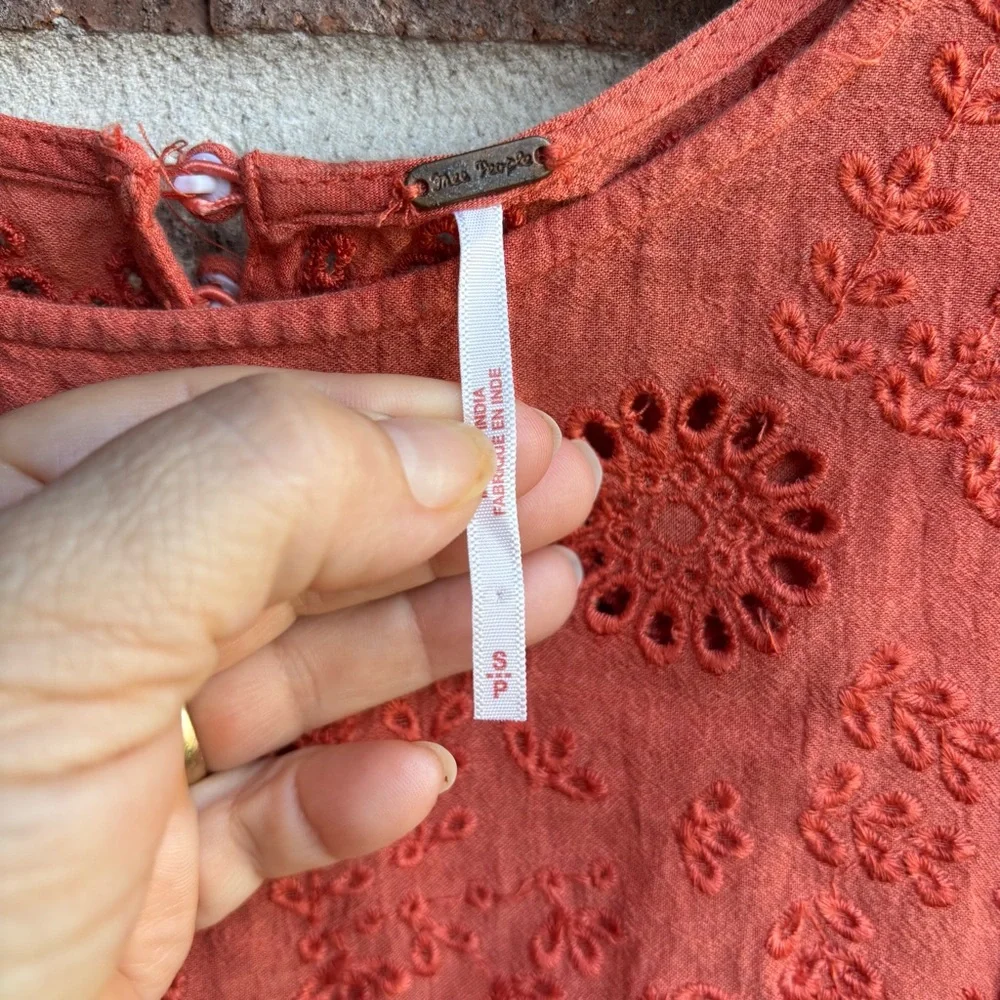 Free people Valencia Orange Embroidered Top
